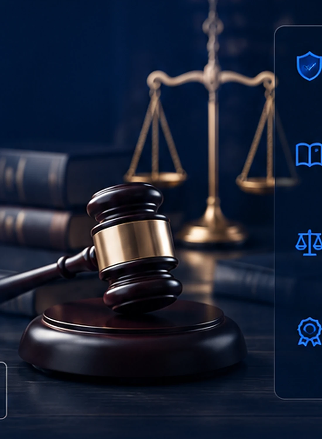 Mazo judicial, libros y balanza